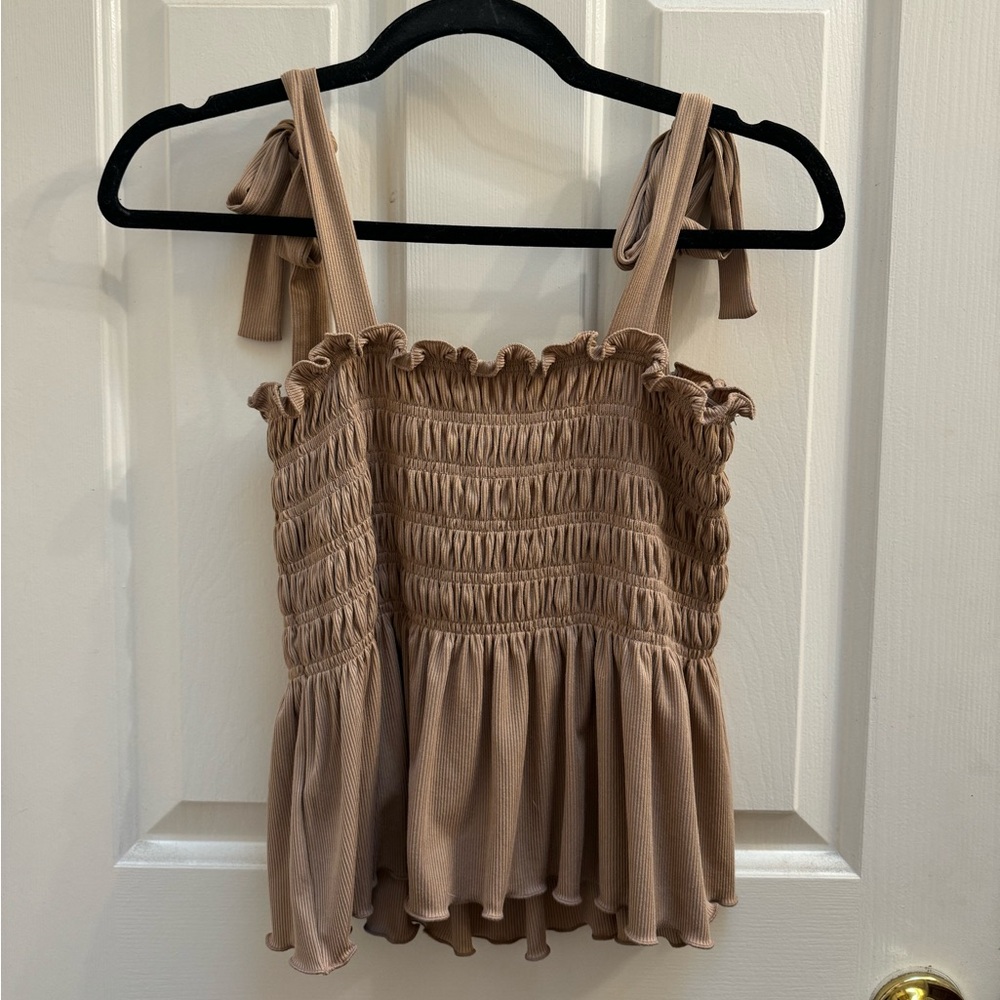 Tan Ruffle Tank Top - Picture 4 of 4